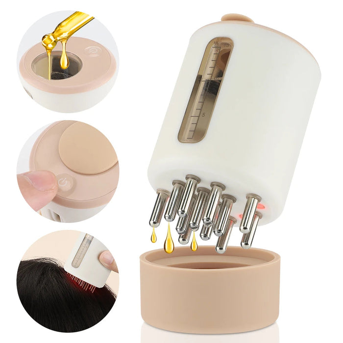 Microcurrent Head Scalp Massage Comb Head Scratcher LED Light Vibration 6ml Serum Oil Applicator Hair Growth Waterproof