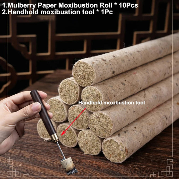 Mulberry Leaf Paper Moxa Stick Using Nature Wormwood Wooden Peg Method Grinding Warm Meridian Acupoint Massage Health Care-Health Wisdom™