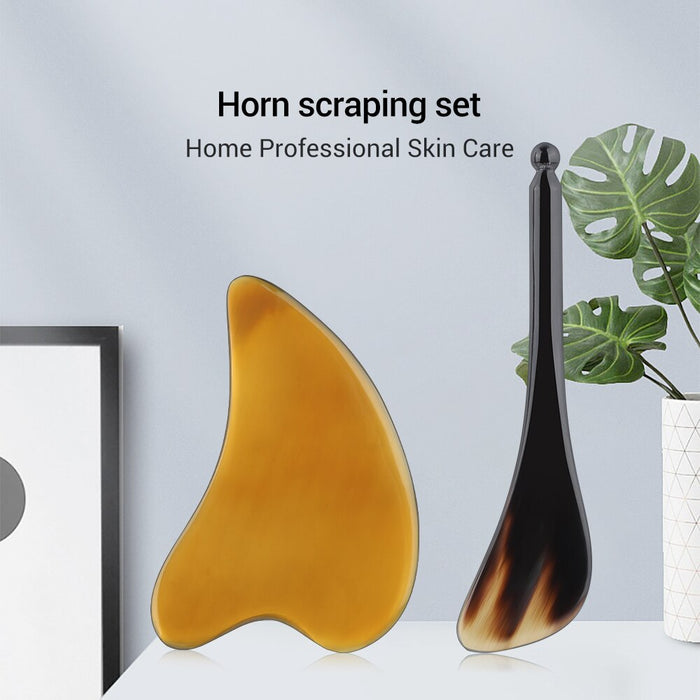 Natural OX Horn Gua Sha Board &amp; Face Lift Massage Stick Set Eye Facial Beauty Back Scraping Skincare Oil SPA PhysioTherapy Tools