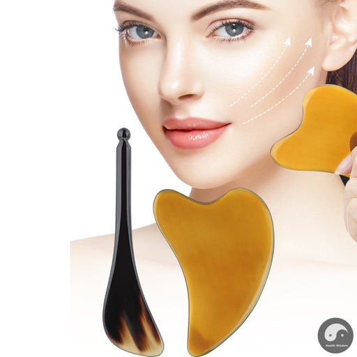 Natural OX Horn Gua Sha Board &amp; Face Lift Massage Stick Set Eye Facial Beauty Back Scraping Skincare Oil SPA PhysioTherapy Tools-Health Wisdom™