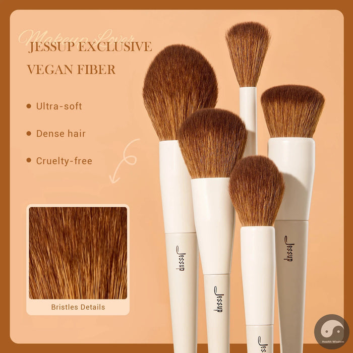 Perfect Face Brushes set 5Pcs Makeup Brushes Vegan Foundation Blush Bronzer Brush Contour Fluffy Setting Powder, Light Grey T493-Health Wisdom™