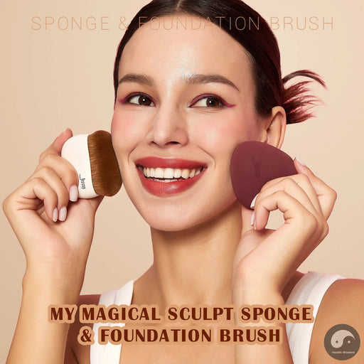 Perfect Makeup Brush Foundation Brush with Makeup Sponge,Contour Blush Concealer Highlight, T882-Health Wisdom™