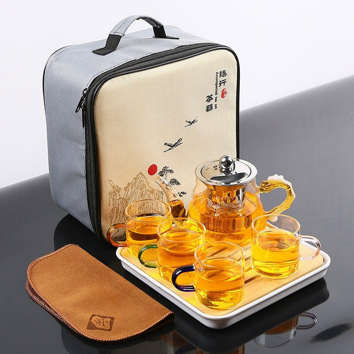 Portable Chinese Gongfu Tea Set Heat Resisting Borosilicate Glass Teapot Tea Tray Teacups Sets A Pot Of Four Cups Gift Bag-Health Wisdom™