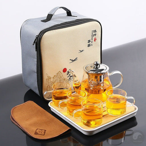 Portable Chinese Gongfu Tea Set Heat Resisting Borosilicate Glass Teapot Tea Tray Teacups Sets A Pot Of Four Cups Gift Bag-Health Wisdom™