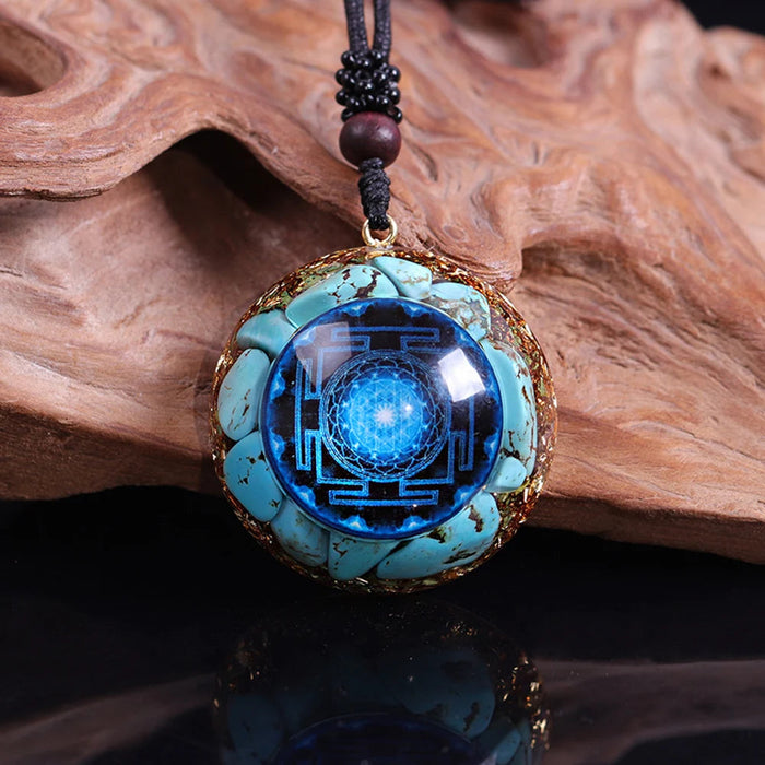 Reiki Pendant Orgonite Energy Necklace Turquoises Sri Yantra Crystal Healing Necklace Orgone Sacred Geometry Jewelry-Health Wisdom™