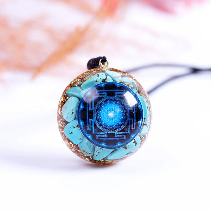 Reiki Pendant Orgonite Energy Necklace Turquoises Sri Yantra Crystal Healing Necklace Orgone Sacred Geometry Jewelry-Health Wisdom™