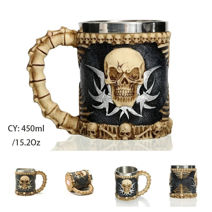 Retro Dragon Resin Stainless Steel Beer Mug Skull Knight Tankard Halloween Coffee Cup Creative Viking Tea Mug Pub Bar Decoration-Health Wisdom™