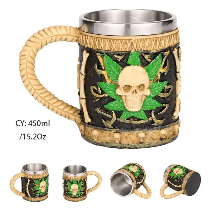Retro Dragon Resin Stainless Steel Beer Mug Skull Knight Tankard Halloween Coffee Cup Creative Viking Tea Mug Pub Bar Decoration