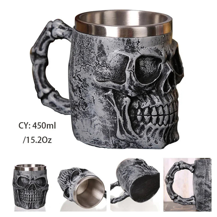 Retro Dragon Resin Stainless Steel Beer Mug Skull Knight Tankard Halloween Coffee Cup Creative Viking Tea Mug Pub Bar Decoration-Health Wisdom™