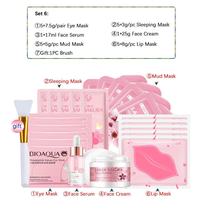 Sakura Skincare Set 24K Gold Facial Products Kit Moisturizing Mask Anti Wrinkles Cream Face Beauty Health Care Product for Women-Health Wisdom™