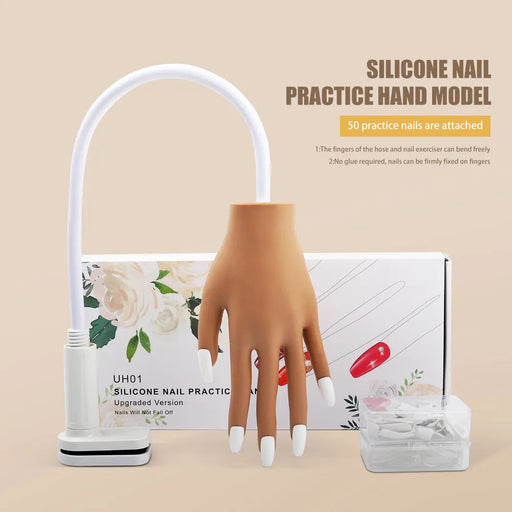Silicone Nail Art Equipment Practice Hand w/ 100pcs False Nails Flexible Manicure Trainning Prosthetic Hand Model for Beginners-Health Wisdom™