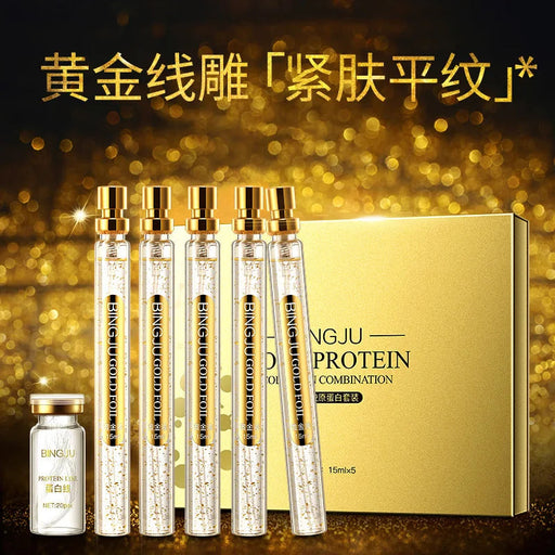 Silk Gold Protein Line Carving Anti Aging Essence Five-pieces Set Serum Firming Fade Fine Wrinkle Skin Care Set-Health Wisdom™
