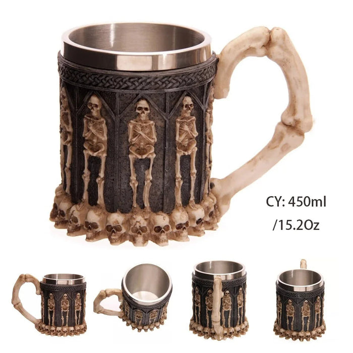 Silver Evil Dragon Resin Stainless Steel Beer Mug 450ml Retro Tankard Horrible Coffee Cup Viking Tea Mug Pub Bar Decor-Health Wisdom™