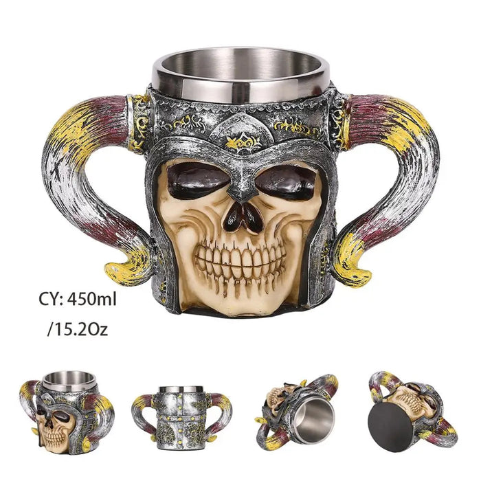 Silver Evil Dragon Resin Stainless Steel Beer Mug 450ml Retro Tankard Horrible Coffee Cup Viking Tea Mug Pub Bar Decor-Health Wisdom™