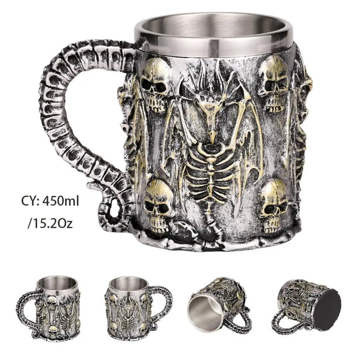 Silver Skull Dragon Resin Stainless Steel Beer Mug 450ml Coffee Cup Retro Tankard Creative Viking Tea Mug Pub Bar Decoration-Health Wisdom™