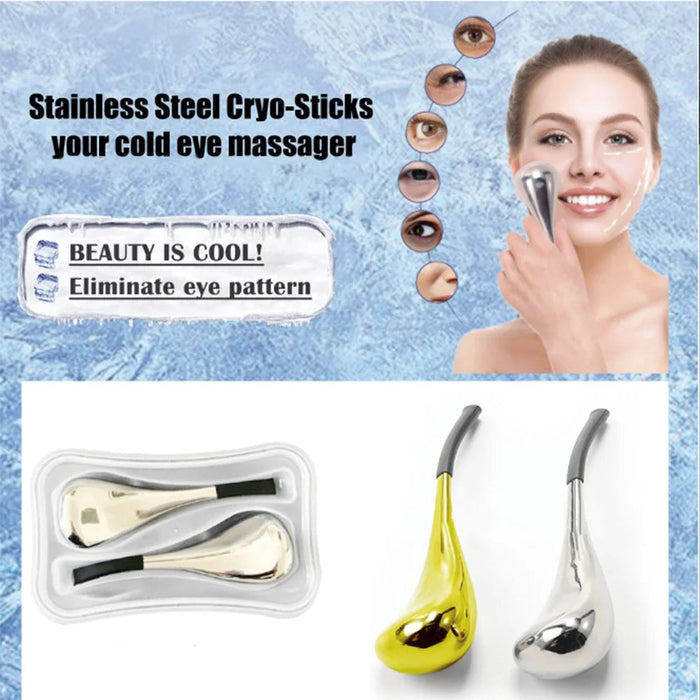 Stainless Cryo Stick Ice Globes Massage Facial Freeze Tools Eliminate Eye Pattern Spa Ball Cryo Roller Cooling Skin Summer Tool