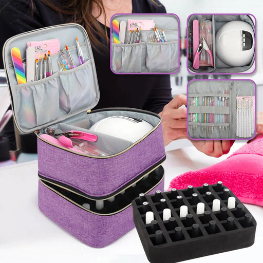 Storage Double-Layer Nail Tools Nail Polish Carrying Case Nail Organizers and and Dryer Case Holds 30 Various Size Bottles-Health Wisdom™