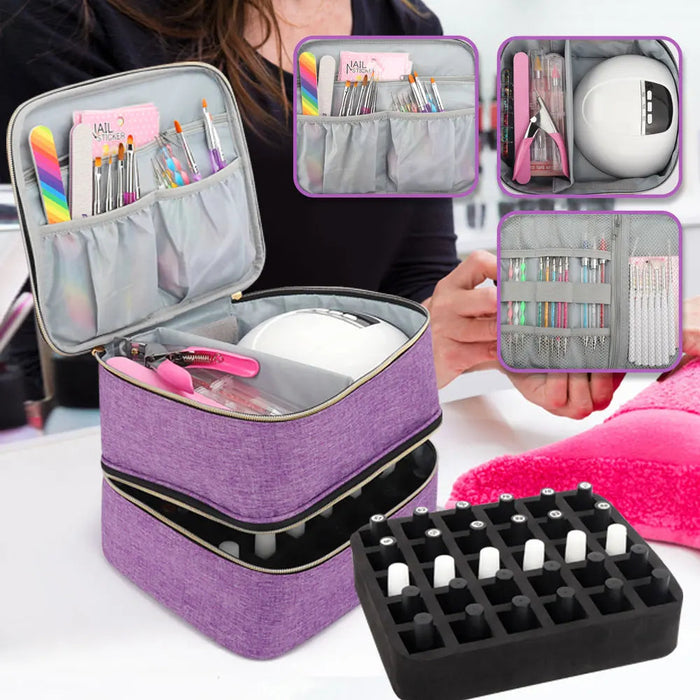 Storage Double-Layer Nail Tools Nail Polish Carrying Case Nail Organizers and and Dryer Case Holds 30 Various Size Bottles