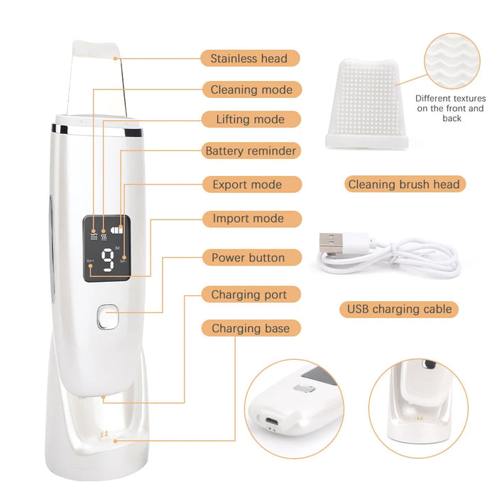Ultrasonic Skin Scrubber Face Spatula Blackhead Remover Pore Cleaner Comedo Extractor Face Lift Devices Deep Cleaning Peeling-Health Wisdom™