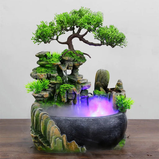 Wealth Feng Shui Company Office Tabletop Ornaments Desktop Flowing Water Waterfall Fountain With Color Changing LED Lights Spray-Health Wisdom™