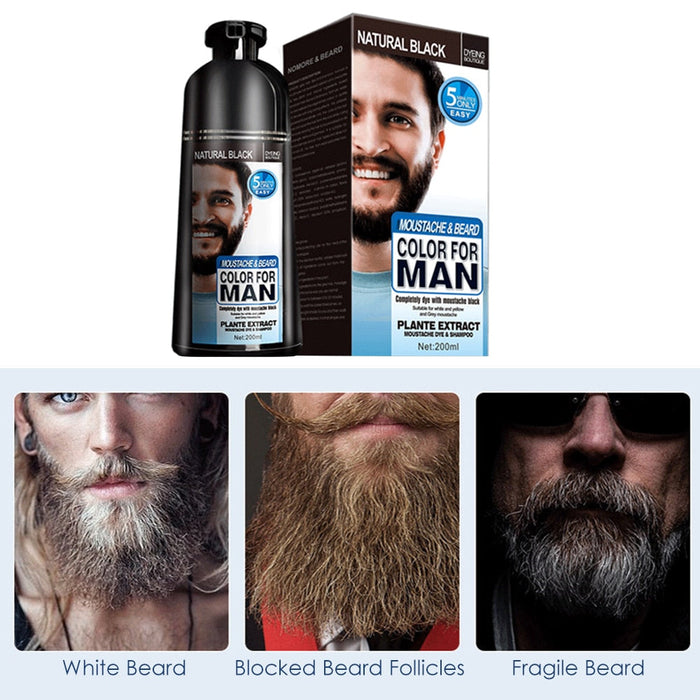 natural long lasting 200ml permanent beard dye shampoo for men beard dying removal white grey beard hair men beard dye shampoo-Health Wisdom™